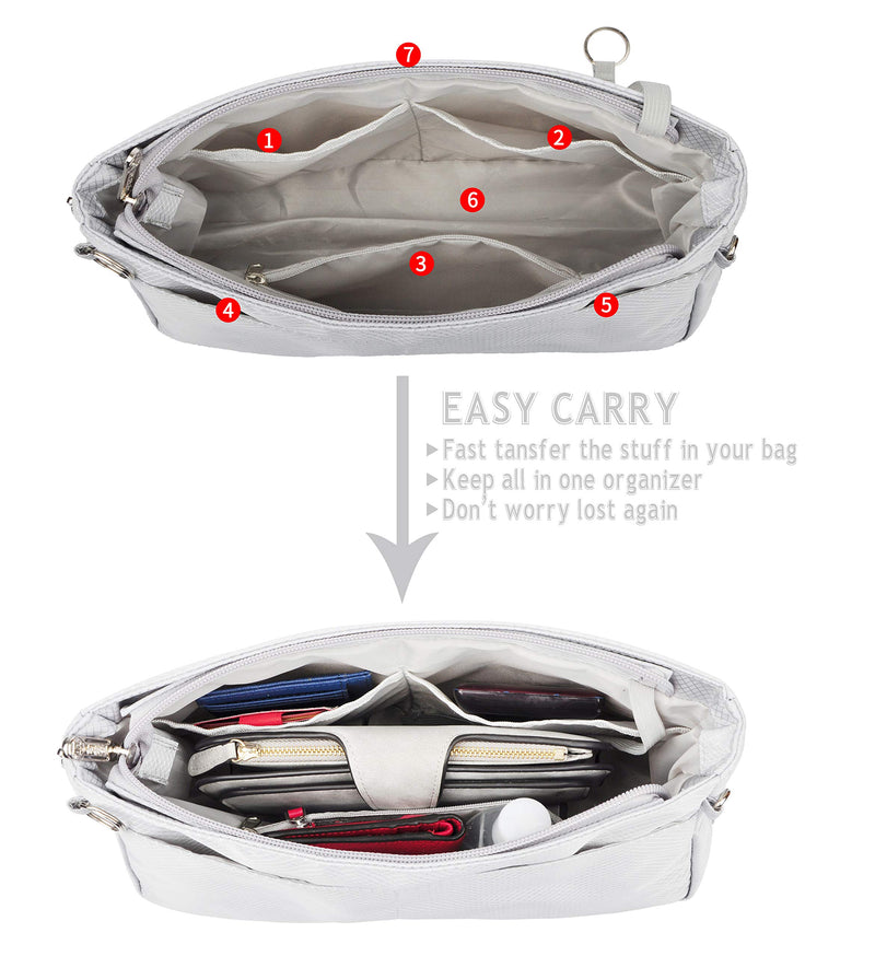 [Australia] - Vercord Expandable Nylon Handbag Purse Organizer Insert Liner Shaper Bag in Bag Beige Grey Medium 