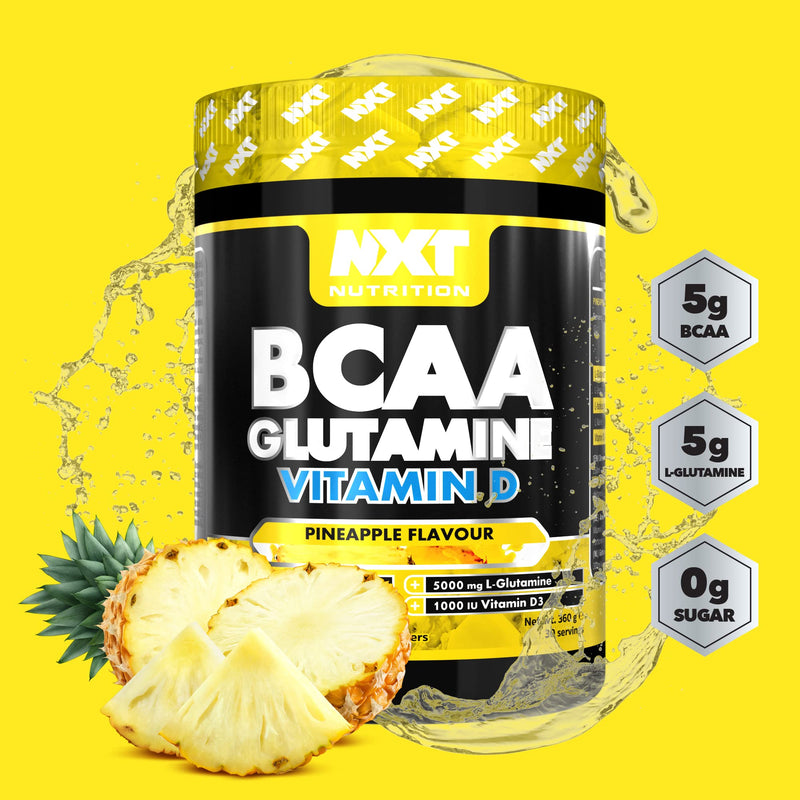 [Australia] - NXT Nutrition BCAA, Glutamine & Vitamin D | BCAAs Amino Acids with Vitamin D3 and L-Glutamine - for Recovery, Gut Health and Muscle Protein Synthesis | 360g - 30 Servings (Pineapple) 