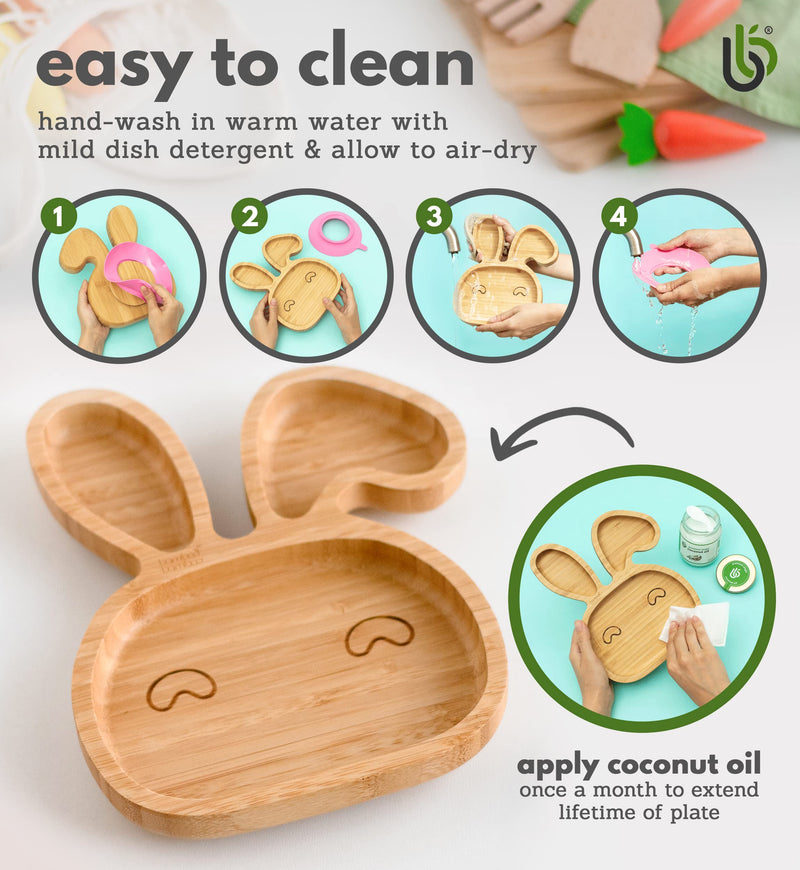 [Australia] - bamboo bamboo ® Baby Plate– Kids and Toddler Suction Cup Bamboo Plate for Babies | Non-Toxic | Cool to The Touch | Ideal for Baby-Led Weaning (Bunny, Blue) 