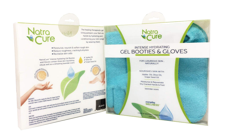 [Australia] - NatraCure Moisturizing Gel Booties and Gloves Set - (For dry skin, dry hands, feet, cracked heels, cuticles, rough skin, dead skin, use with your favorite lotions) - 155/175-AQ/RET - Color: Aqua 