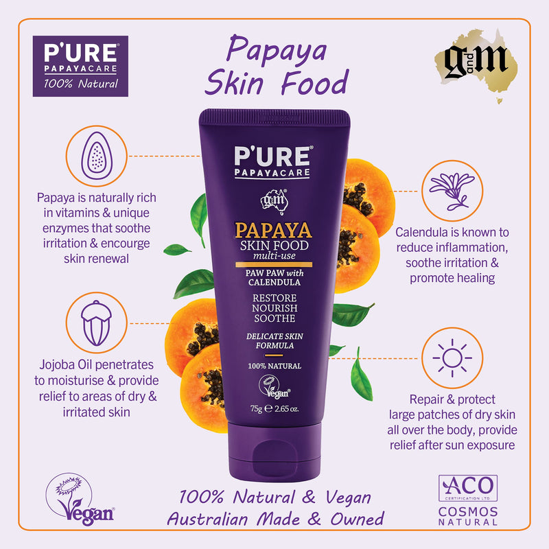 [Australia] - P'URE PAPAYA CARE Papaya Skin Food - Vegan Friendly & Cruelty Free - Award-winning Multi-use Balm with Shea Butter, PawPaw,Jojoba Oils & Calendula - 75g Purple 