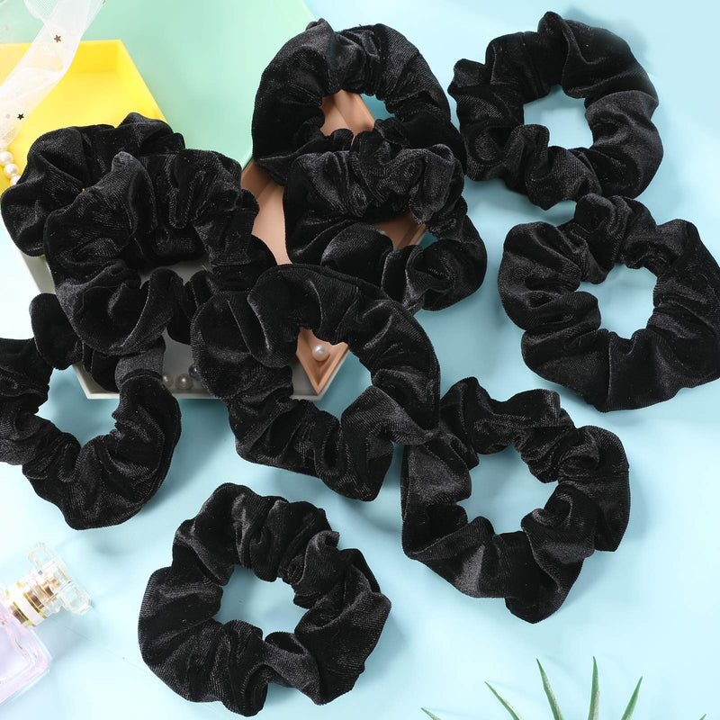 [Australia] - VENUSTE Black Scrunchies for Women, Premium Velvet Scrunchy for Hair, Elastic Thick Bands, Soft Ropes Ponytail Holder Hair Accessories, 12 Pack 