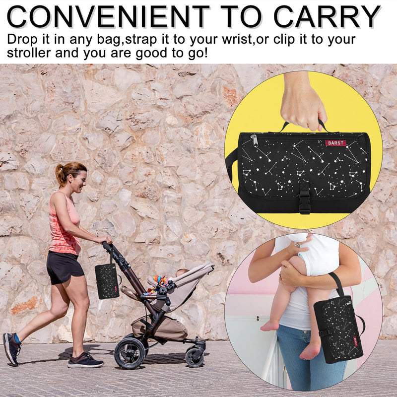 [Australia] - BARST Portable Diaper Changing Pad, Waterproof Foldable Baby Changing Mat with Wipes Pocket Travel Diaper Change Mat Gift for Baby Shower Newborn Unisex Black A-Black Star 