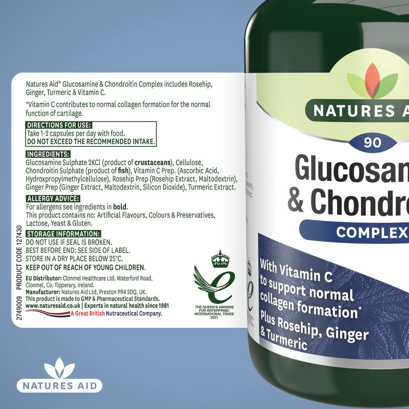 [Australia] - Natures Aid Glucosamine and Chondroitin Complex with Rosehip, Ginger, Turmeric and Vitamin C, 90 Capsules 