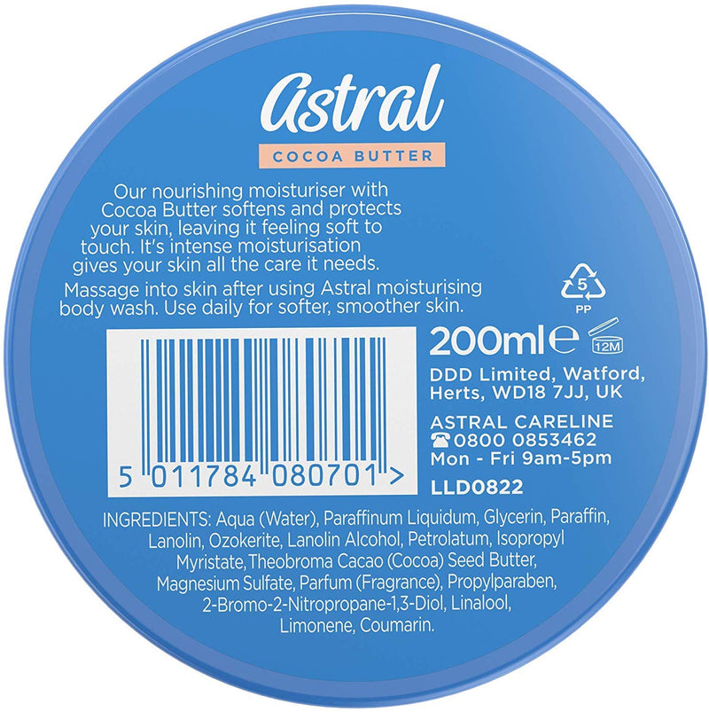 [Australia] - Astral Face & Body Intensive Moisturiser Cream with Cocoa Butter 200ml 200 ml (Pack of 1) 