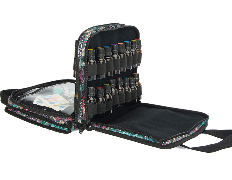 [Australia] - Pacmaxi 54 Bottles Essential Oil Storage Carrying Case With Clear Accessories Pocket-Three-layer Paisley Essential Oil Carrying Storage Bag Holds 10ml, 15ml and Roller Bottles (Paisley Blue) Blue Paisley 