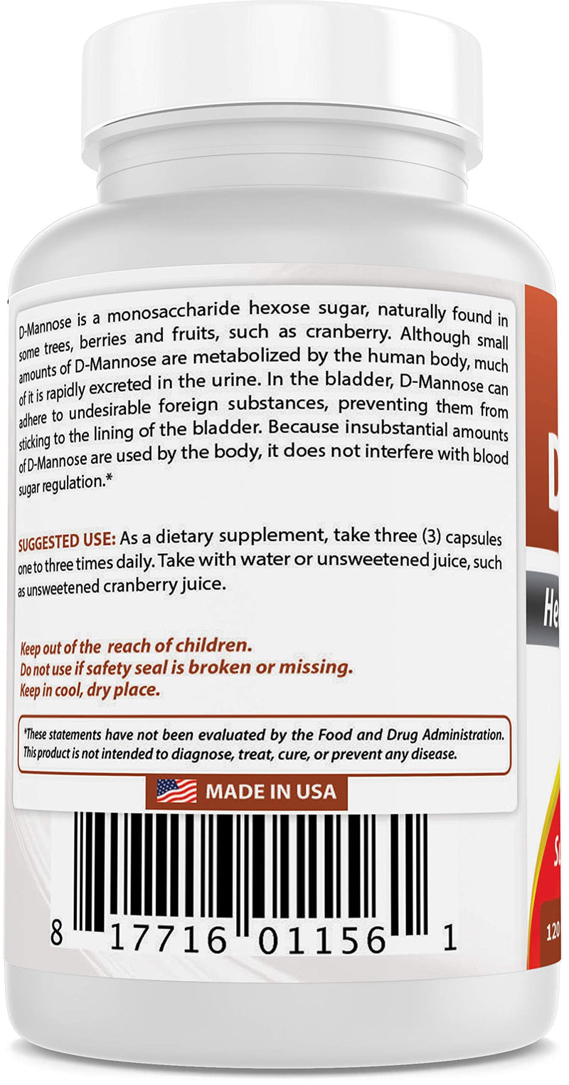 [Australia] - Best Naturals D-Mannose Capsules - Urinary Tract Cleanse Supplement 1500mg/Serving - 120 Count (120 Count (Pack of 1)) 120 Count (Pack of 1) 