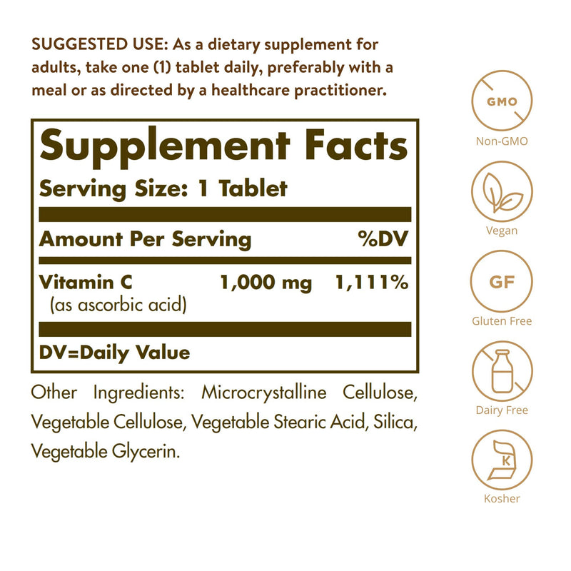 [Australia] - Solgar Vitamin C 1000 mg, 90 Tablets - Antioxidant & Immune Support, Overall Health, Healthy Skin & Joints - Bioflavonoids Supplement - Non-GMO, Vegan, Gluten Free, Kosher - 90 Servings 90 Count (Pack of 1) 