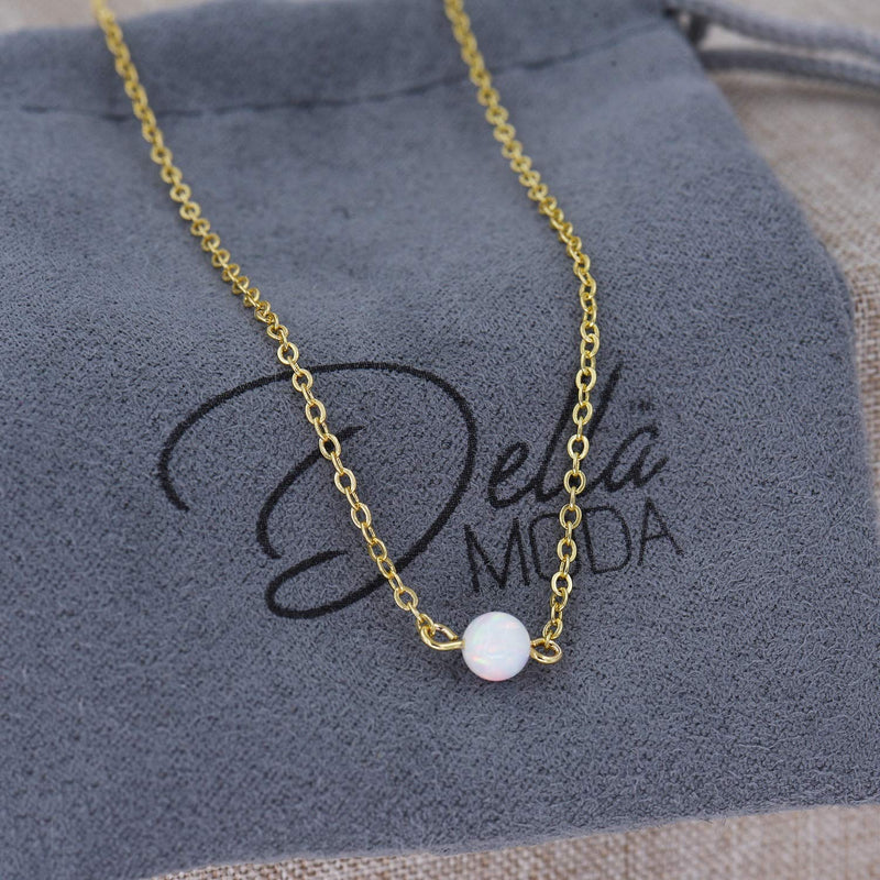 [Australia] - DELLA MODA Single Opal Ball Simple Gold Necklace | 18k Gold Plated Hypoallergenic Brass 