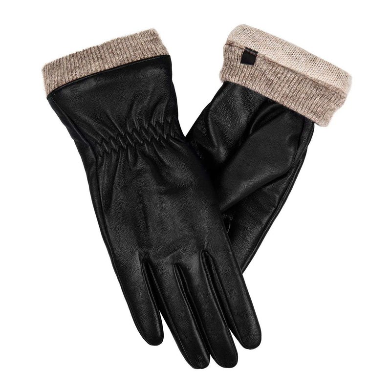 [Australia] - Genuine Sheepskin Leather Gloves For Women, Winter Warm Touchscreen Texting Cashmere Lined Driving Motorcycle Dress Gloves Black(cashmere Lining) S-6.5 