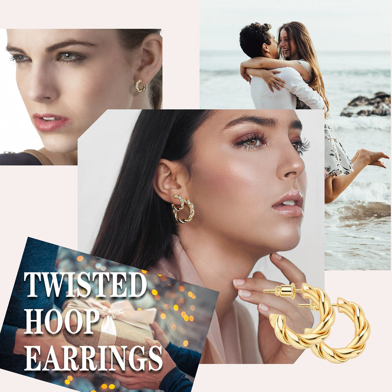 [Australia] - Wowshow Gold Hoop Earrings 14k Gold Plated Twisted Rope Round Chunky Hoop Earrings Gift for Women Gold-20 