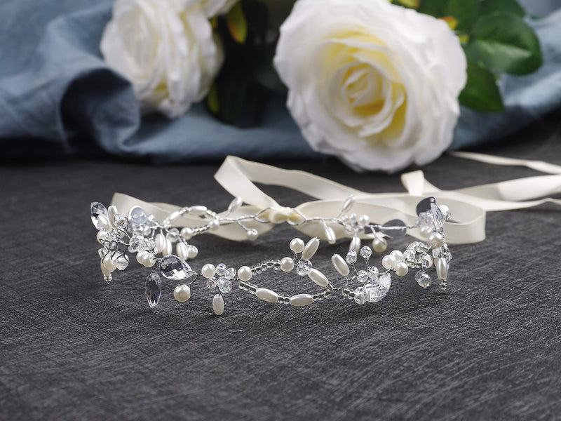 [Australia] - Kercisbeauty Handmade Bridal Bridesmaids Double Chain Headband Vine Spring Headband Headpiece Hair Vine Bridal Accessories Super Flash Party Accessories (Silver) Silver 