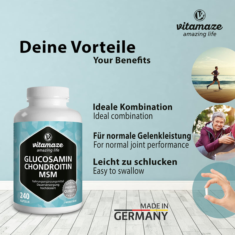 [Australia] - Glucosamine and Chondroitin Complex 2250mg with MSM and Vitamin C - Joints Care and Immune System - 240 Vegan Capsules - Supplement Without Additives Glucosamine, Chondroitin, MSM 
