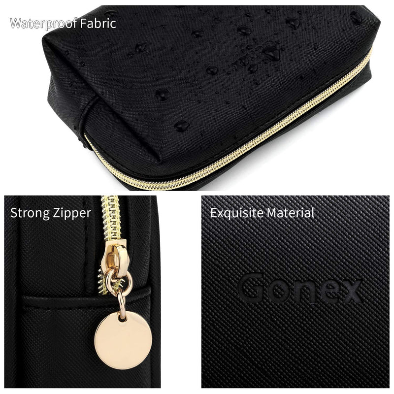 [Australia] - Gonex Small Makeup Bag for Purse PU Vegan Leather Travel Cosmetic Pouch Toiletry Bag for Women Girls Gifts Portable Water-Resistant Daily Storage Organzier Black S 02 Black 
