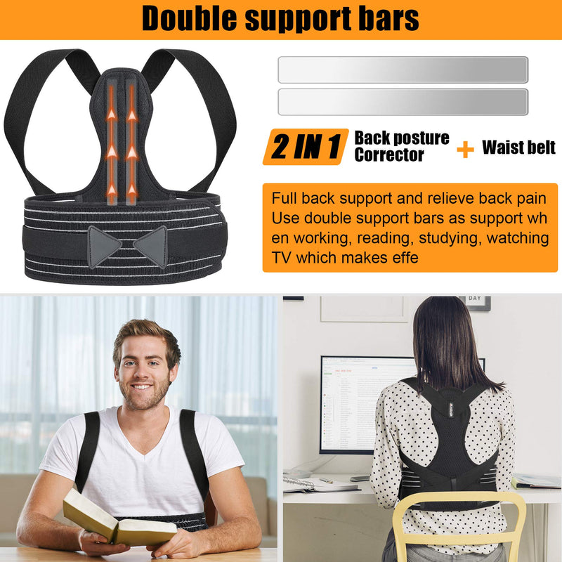 [Australia] - Aollop Posture Corrector Men Back Brace Back Support with Breathable Adjustable Elastic Bands Support Bars Posture Improve Back Pain Association Lower Lumbar Relief Waist 27'- 51' Black 