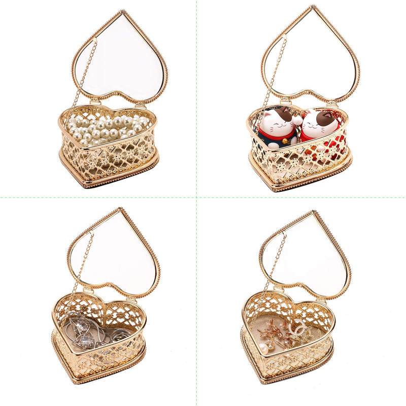 [Australia] - Handmade Art Glass Metal Jewelry Box Heart Shape Display Case for Women 
