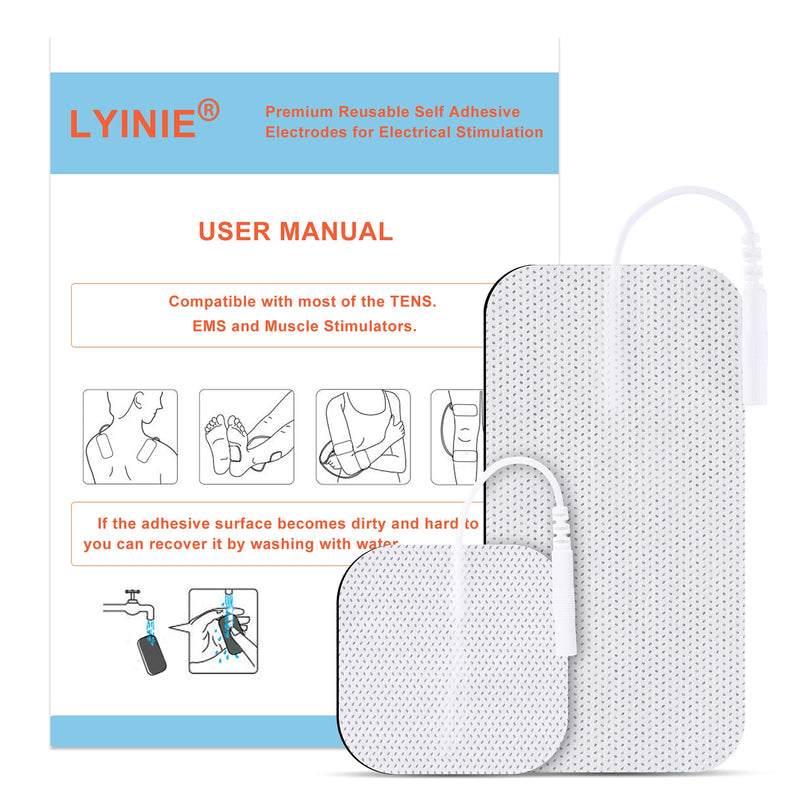 [Australia] - LYINIE TENS Unit Pads 32pcs Reusable Replacement Electrode Patches for Electrotherapy (2"x2" 16pcs, 2"x4" 16pcs) 