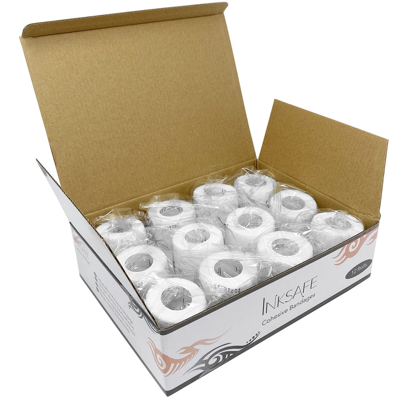 [Australia] - Inksafe White Self Adherent Cohesive Bandages 5cm x 4.5m Box of 12 - Uses Include Tattoo Grip Wrap, Vet Wrap, Tape for Wrist and Ankle Sprains 
