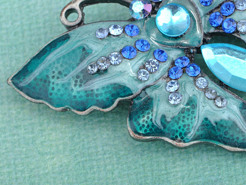 [Australia] - Alilang Enamel Wing Blue Green Synthetic Sapphire Crystal Rhinestone Gem Butterfly Moth Pin Brooch 