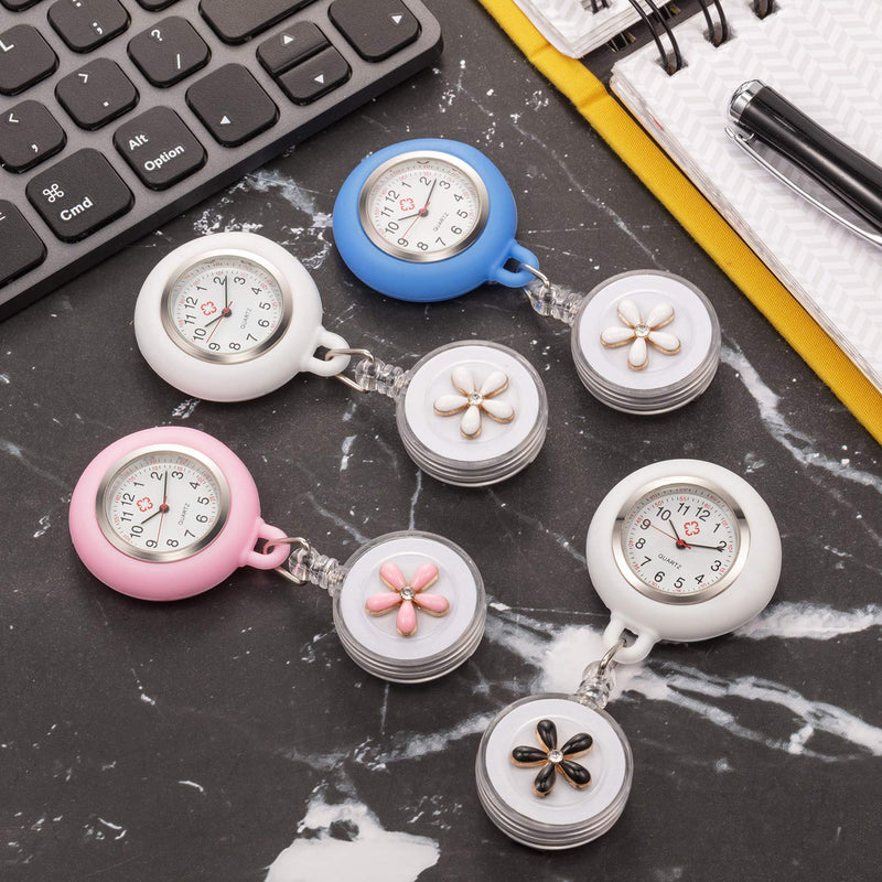 [Australia] - 4 Pieces Nurse Watch for Nurses Doctors, Clip-on Hanging Lapel Nurse Watch Silicone Cover Brooch Fob Pocket Watch Badge Reel Retractable Digital Watch 