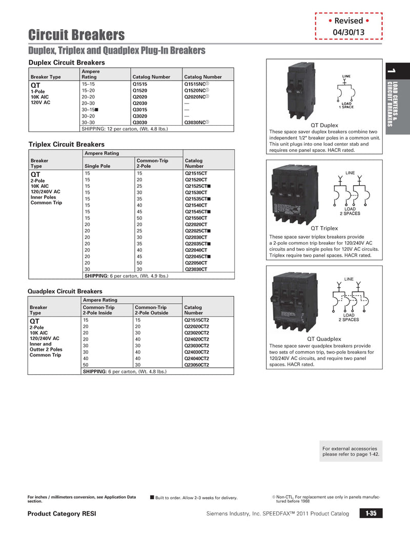 [Australia] - Siemens Q2020 Two 20-Amp Single Pole 120-Volt Circuit Breakers, for use only where Type QT breakers are allowed 