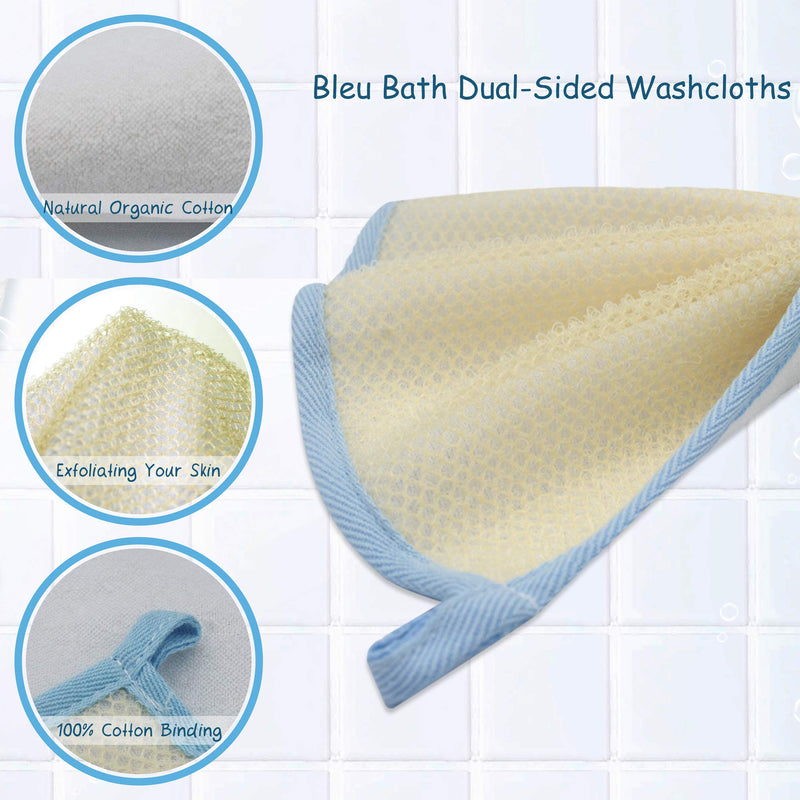 [Australia] - Bleu Bath (6 Pack) Dual-Sided Exfoliating Skin Towel Natural Terry Body Cloth Scrubber Premium Sturdy Loofah Towel Soft and Buffing Wash Cloth White for Either Oil or Dry Skin 