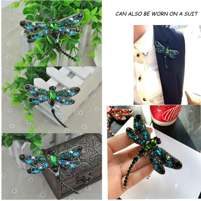 [Australia] - SloveM Crystal Rhinestone Dragonfly Brooch - Enamel Pin Jewelry Birthday Gifts for Women Men Green-01 