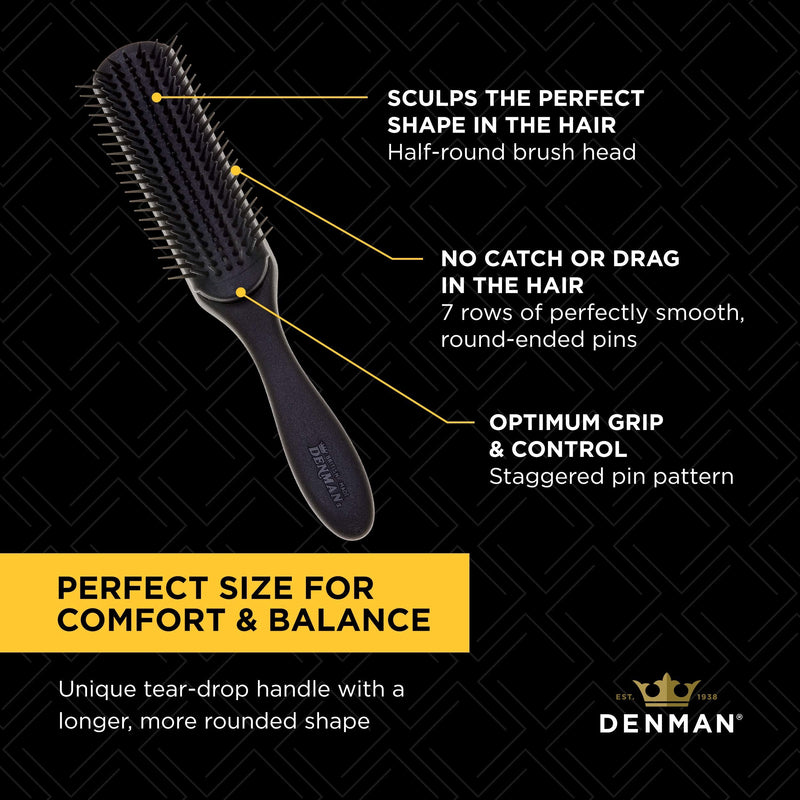 [Australia] - Denman Hair Brush for Curly Hair D3 (All Black) 7 Row Styling Brush for Blow-Drying All Black 1 Count (Pack of 1) 