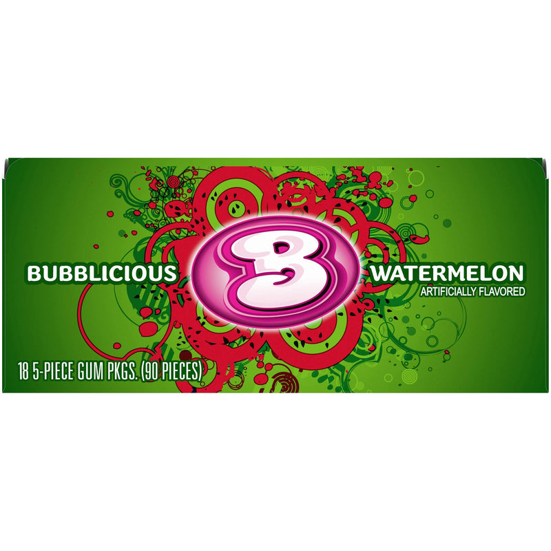 [Australia] - Bubblicious Watermelon Gum, 18 Packs of 5 Pieces (90 Total Pieces) 