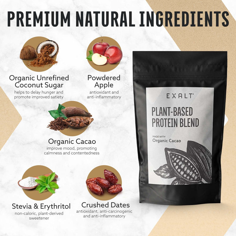 [Australia] - EXALT Vegan Protein Powder - 100% Plant-Based – Gluten Free - Keto Friendly - No Artificial Flavours or Additives (Cacao) Organic Cacao 