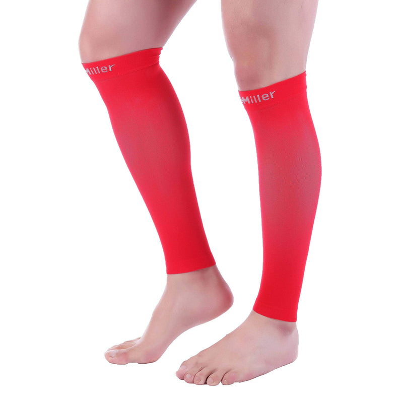 [Australia] - Doc Miller Calf Compression Sleeve Men and Women - 20-30mmHg Shin Splint Compression Sleeve Recover Varicose Veins, Torn Calf and Pain Relief - 1 Pair Calf Sleeves Red Color - Large Size 