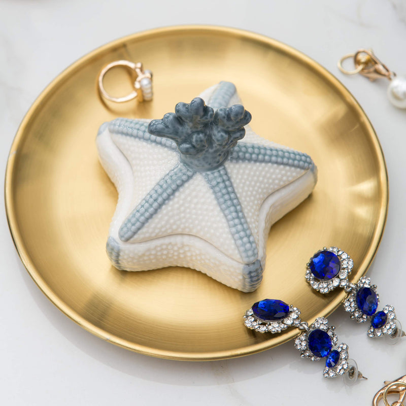 [Australia] - Starfish Ceramic Jewelry Case Trinket Ring Holder Jewelry Box with Removable Lid Wedding Anniversary, Birthday, Bridal Gift, for Bathroom, Dresser, Night Stand (Ocean Wind Style, Starfish) 