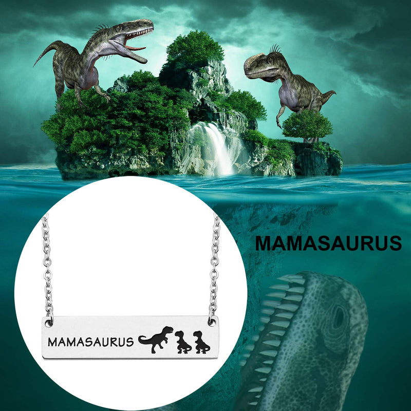 [Australia] - bobauna Mamasaurus And Babysaurus Dinosaur Bar Necklace Sweet Family Jewelry Gift For Mother New Mom mama and 2 babies 