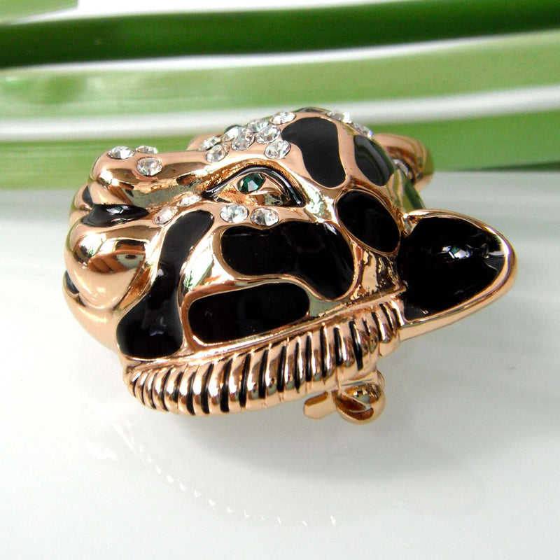 [Australia] - Navachi 18k Gold Plated Clear Crystal Black Enamel Tiger Head Brooch Pin Golden 