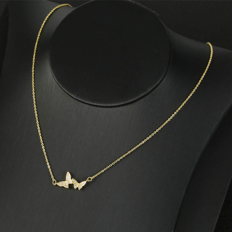 [Australia] - Butterfly Dainty Choker Necklace 18K Gold Plated With CZ Butterfly Choker Necklace Gold Chain Necklaces Jewelry Gift For Women Girls Gold two 
