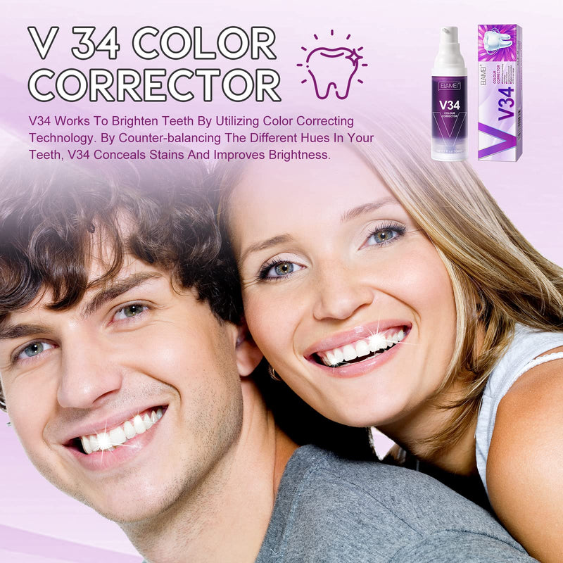 [Australia] - Purple Toothpaste for Teeth Whitening 2 Pack, V34+ Colour Corrector Toothpaste,Intensive Stain Removal Toothpaste Dental Color Correcting Toothpaste 