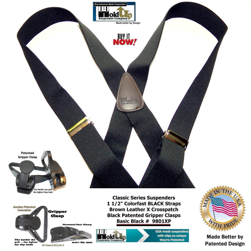 [Australia] - HoldUp Brand Classic Series Basic Black Suspenders with Black Gripper Clasp 