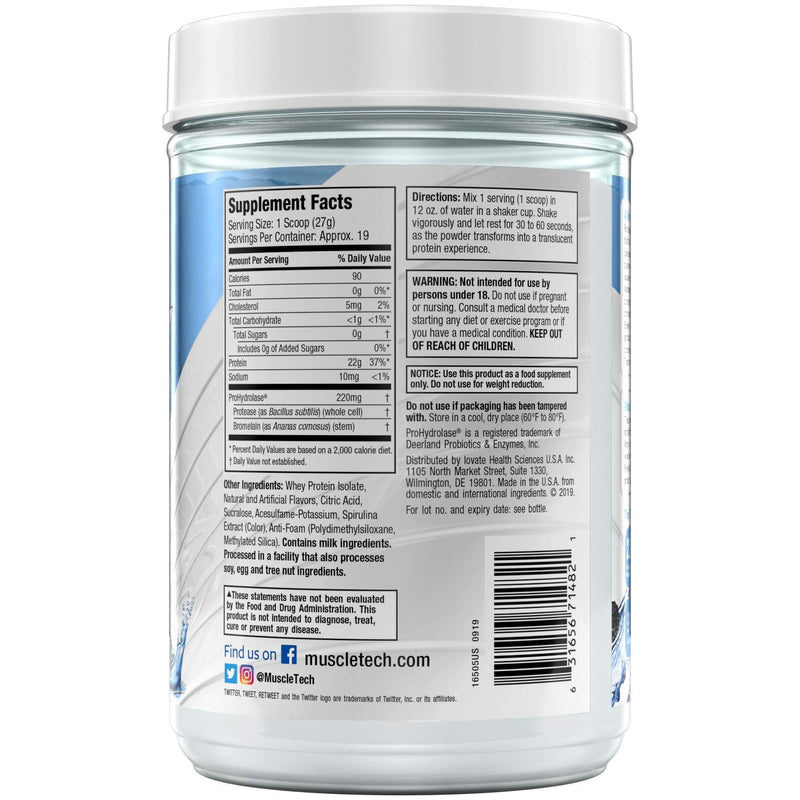 [Australia] - Whey Protein Powder | MuscleTech Clear Whey Protein Isolate | Whey Isolate Protein Powder for Women & Men | Clear Protein Drink | 22g of Protein, 90 Calories | Lemon Berry Blizzard, 1.1lb(19 Servings) 