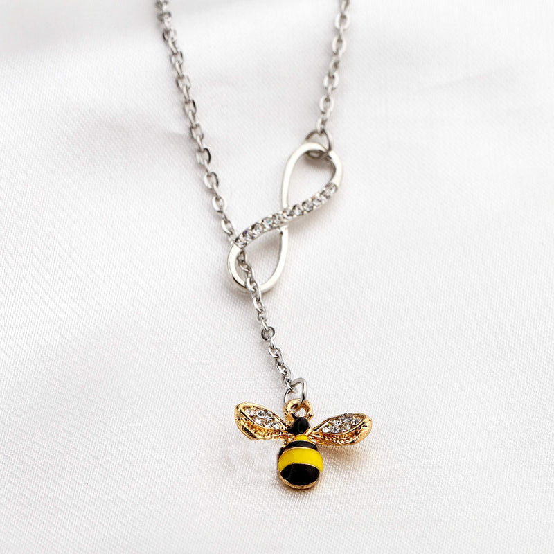 [Australia] - FUSTMW Crystal Bumblebee Pendant Necklace Infinity Love Charm Flying Honeybee Insect Jewelry Gifts (fts 3-8inch Wrist bee Bracelet) 25.5inches Y necklace 