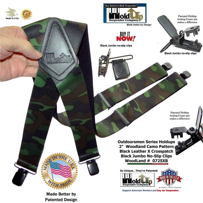 [Australia] - Holdup Suspender Company's 2" Wide Woodland Camouflage Hunting Suspenders with jumbo Patented No-slip Clips 