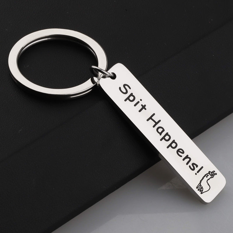 [Australia] - BEKECH Spit Happens Alpaca Keychain Funny Llama Jewelry Alpaca Themed Stainless Steel Keychain Cute Llama Gifts Mama Llama Gift for Alpaca Lovers Animal Jewelry Gift for Friends silver 