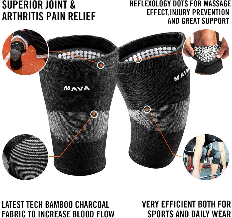 [Australia] - Mava Sports Reflexology Knee Support Sleeves (Pair) for Joint Pain and Arthritis Relief, Improved Circulation Compression – Effective Support for Running, Jogging, Workout, Walking and Recovery Black X-Large 