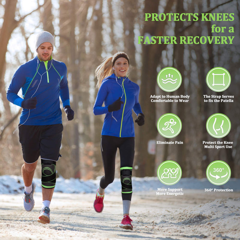 [Australia] - Knee Sleeve, Professional Knee Brace with Removable Adjustable Straps, Premium Compression Support for Arthritis Pain, Running Safety, Cross Fitness Training, Men's/Women's - Single (Large, GREEN01, 1) Large 