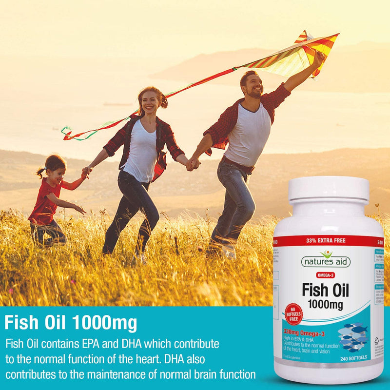[Australia] - Natures Aid Fish Oil 1000mg | Omega 3 (180mg Epa & 120mg Dha) | Made In The Uk, 240 Softgels For The Price of 180, 240 Capsules 