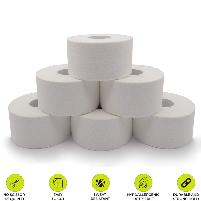 [Australia] - KALAHARI 6 x Athletic Sports Tape white – 1.5in x 45ft – Adhesive Tape with Zig Zag edge, 100% Cotton 