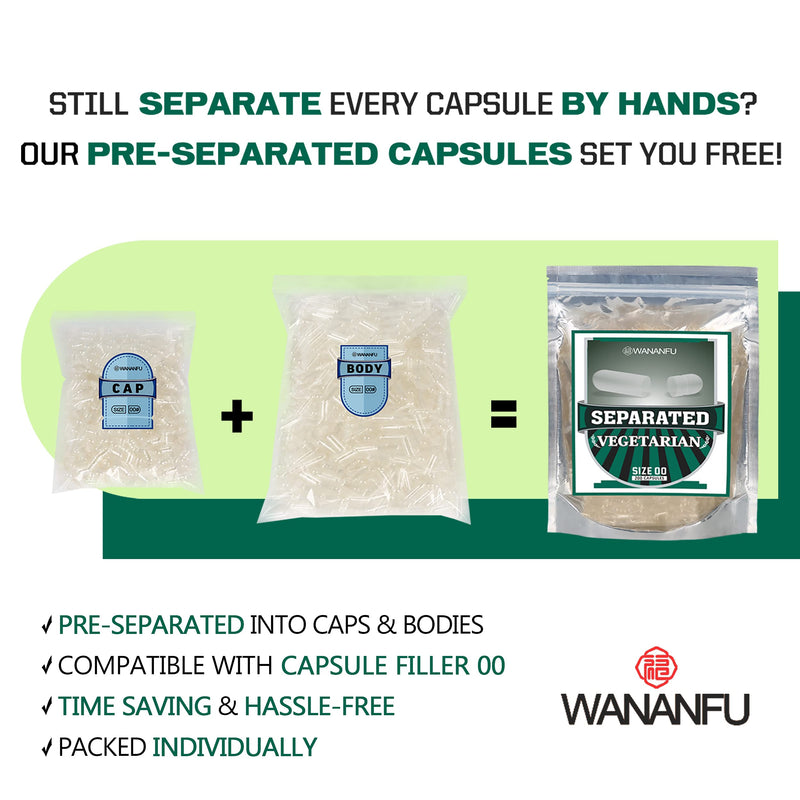[Australia] - WANANFU Separated Empty Capsules Size 00 Vegetarian (200 Count), Compatible with Capsule Filling Machine Size 00 