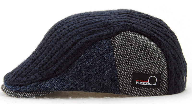 [Australia] - MOTINE Men's Knitted Wool Driving Duckbill Hat Warm Newsboy Flat Scally Cap Deep Blue 
