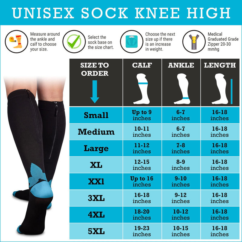 [Australia] - Graduated Compression Knee High Socks for Women & Men With Zipper 20 30 mmhg 2X-Large (1 Pair) 