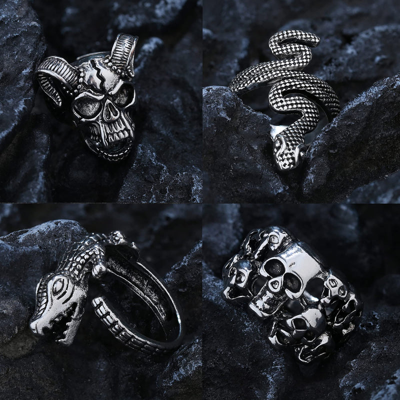[Australia] - ORAZIO 16Pcs Gothic Open Rings Set for Men Women Punk Adjustable Snake Dragon Claw Animal Rings Vintage Goth Skull Rings Indie Aesthetic 16PCS Rings 