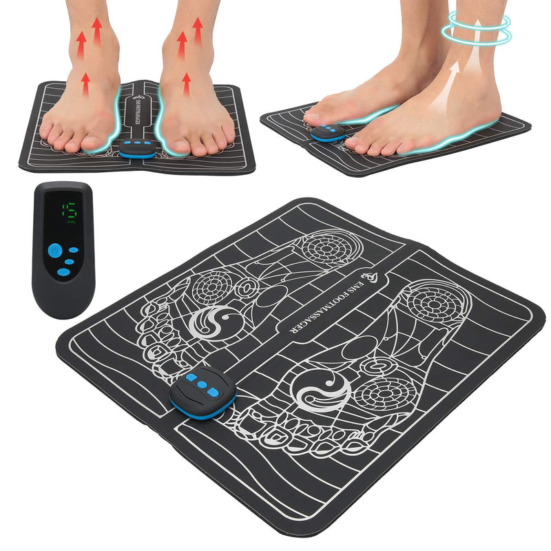 [Australia] - EMS Foot Massager, Electric Massage pad Muscle Stimulator USB Rechargeable Molded Leg Cushion feet Acupuncture Stimulator Massager ABS Stimulator with Remote Control 